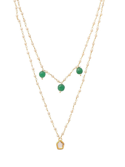 Ruby Raang Gold Kundan and Green Stone Layered Necklace