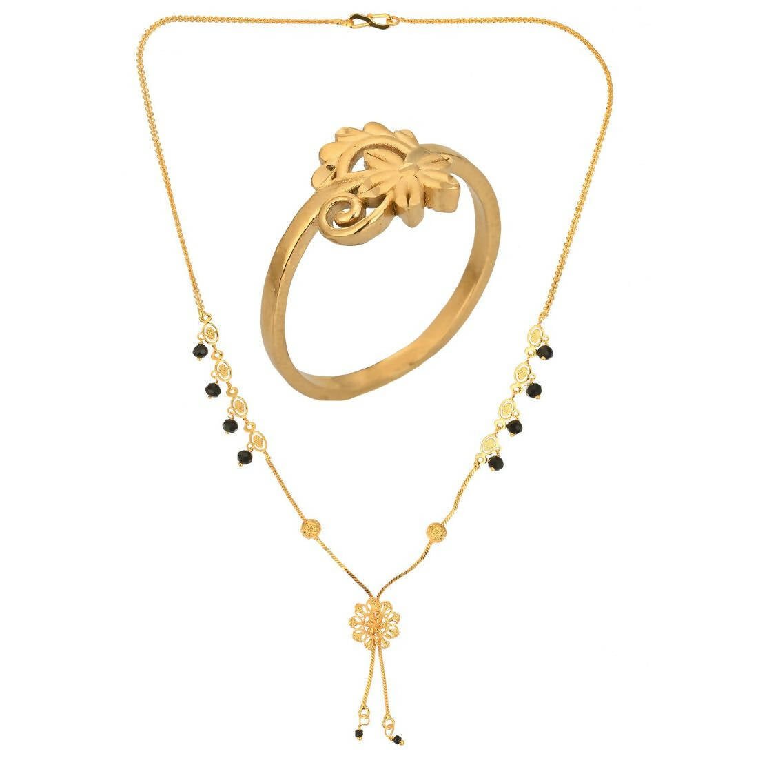 AanyaCentric Gold-Polished Mangalsutra & Ring Set