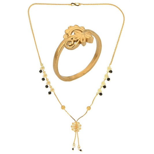 AanyaCentric Gold-Polished Mangalsutra & Ring Set