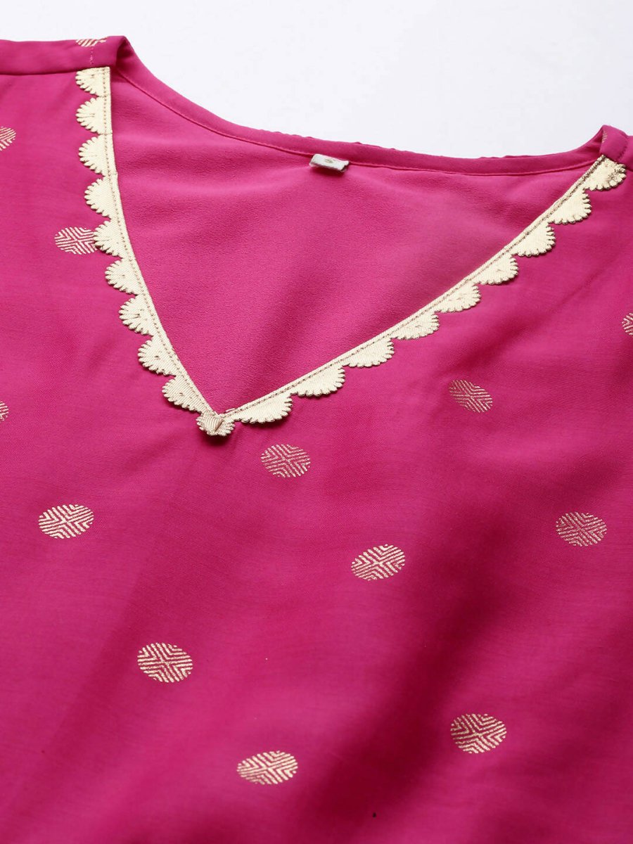 Ahalyaa Women's Pink Chanderi Gold Foil Print Dress