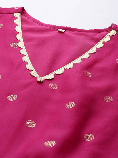 Ahalyaa Women's Pink Chanderi Gold Foil Print Dress