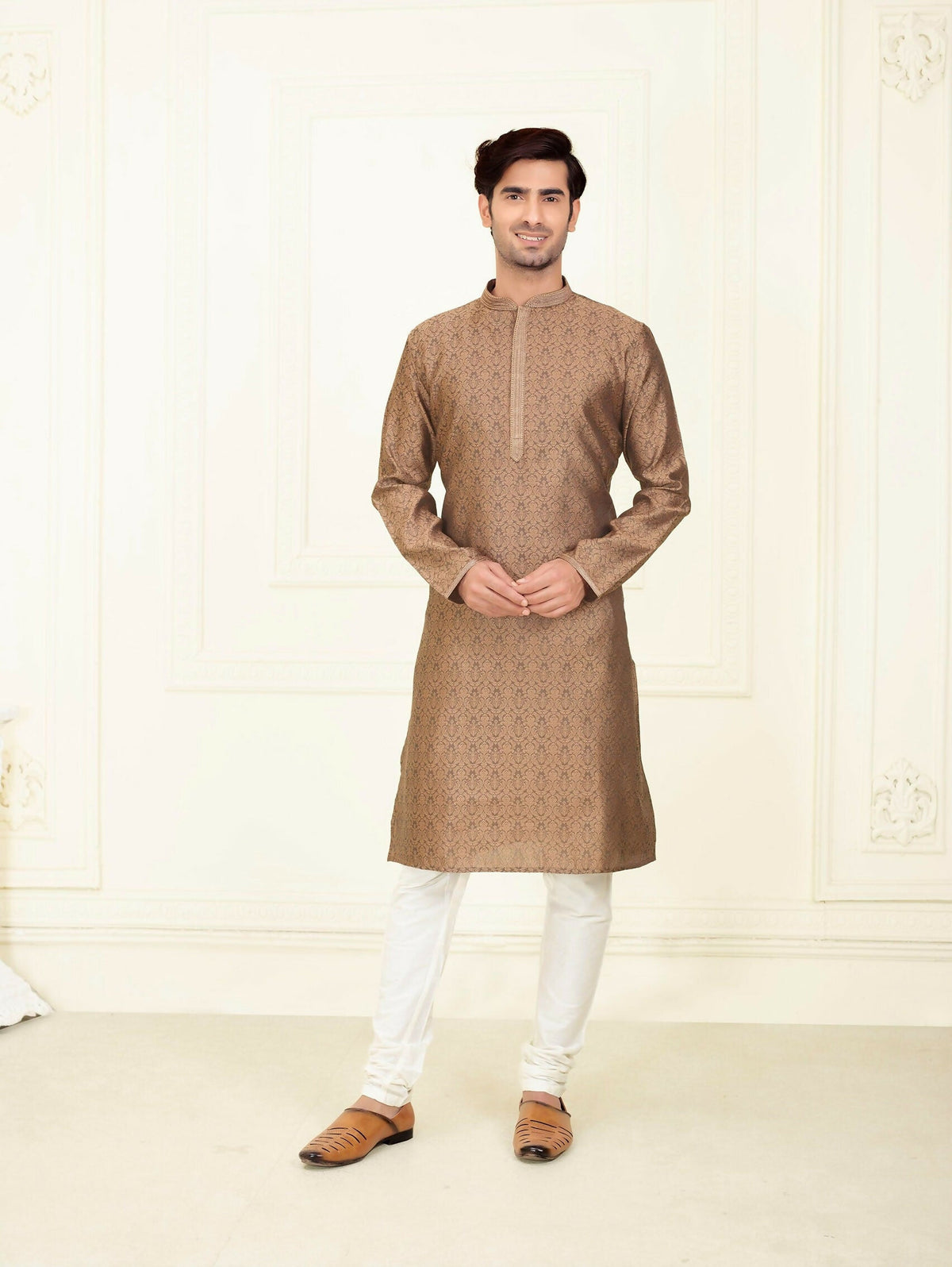 Joban Fashion Dark Brown Jacquard Kurta Pyjama
