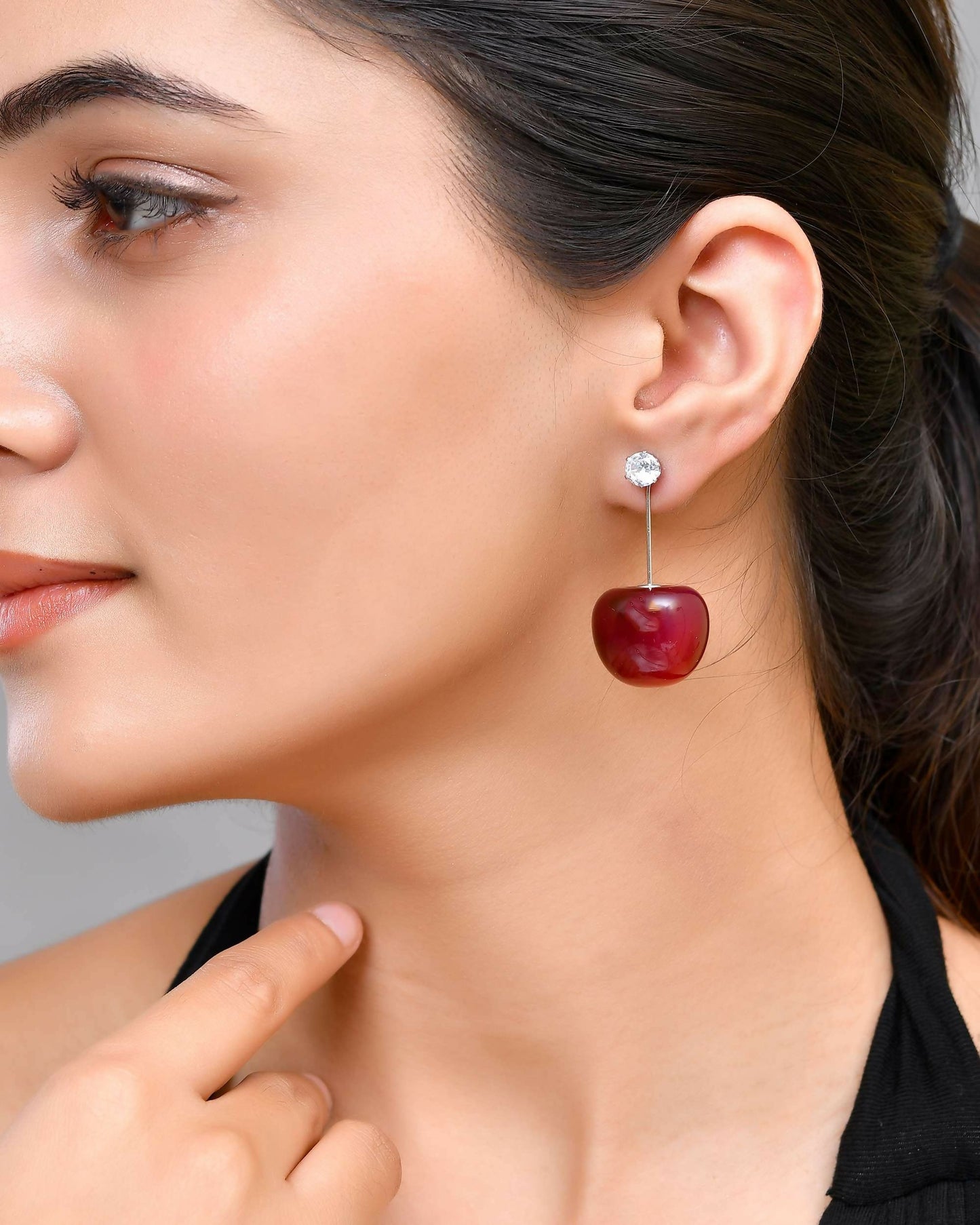 VOJ Gold-Polished Cherry Drop Earrings
