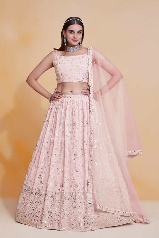 Skyblue Georgette Zari,Sequence Embroidery Work Lehenga Choli - Jihu Culture