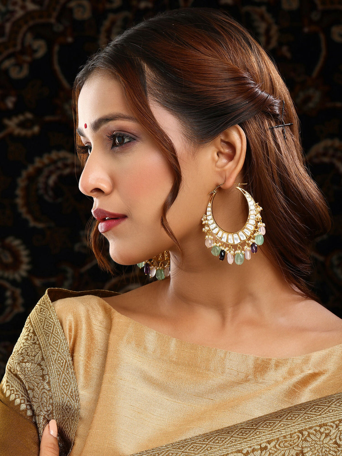 Ruby Raang Gold Polished Multi-Color Kundan Loops