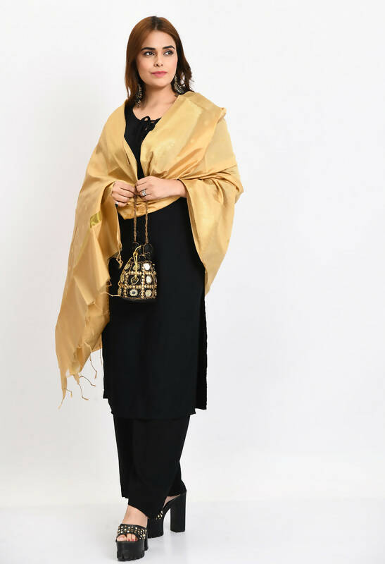 Mominos Fashion Moeza Women's Banarsi Silk Woven Design Golden Dupatta