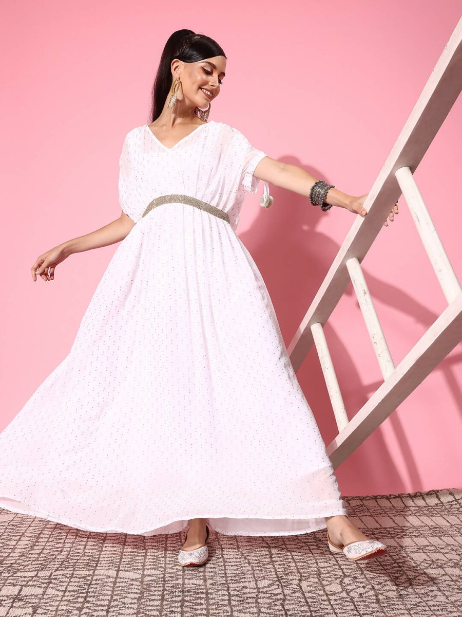 Ahalyaa Women's Traditional wear Ethnic Dress - White
