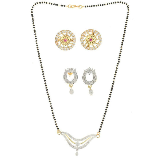 AanyaCentric Gold-Polished Mangalsutra with Pendant, 2 Pair Earrings