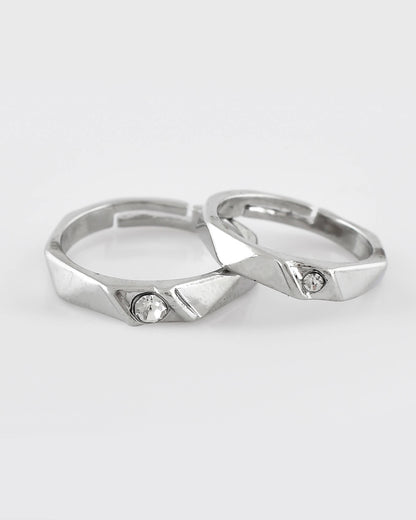 VOJ Stainless Steel Cubic Zirconia Silver Plated Adjustable Ring Set for Couple