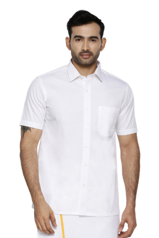 Ramraj Cotton Mens Half Sleeve White Shirt Plus Size - Classic Cotton