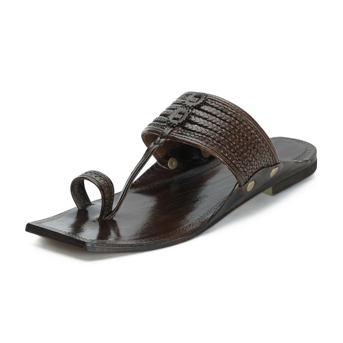 Stepsoft Men'S Brown Sqaure Toe Kolhapuri Chappal | Handcrafted Leather Slip-On Ethnic Footwear