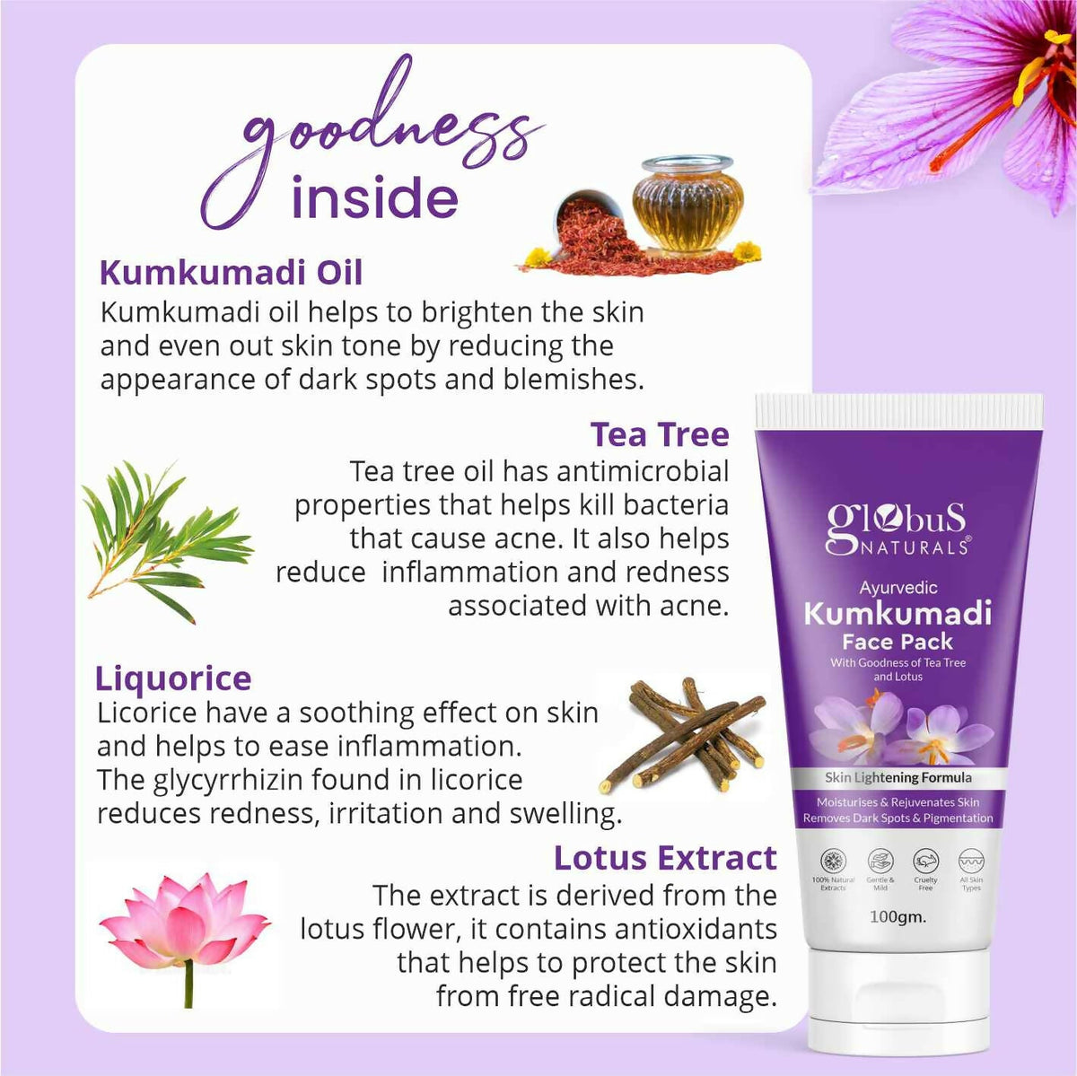 Globus Naturals Ayurvedic Kumkumadi Skin Lightening Face Pack, Suitable For All Skin Types