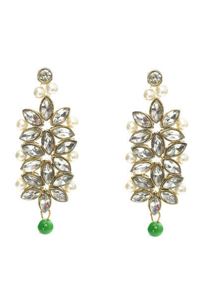 Mominos Fashion Johar Kamal Gold-Polished Rani Haar with Green and Off white Pearls Jewellery Set