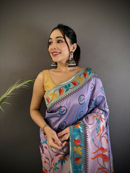 Joban Fashion Lavender Paithani Soft Silk Meenakari Saree