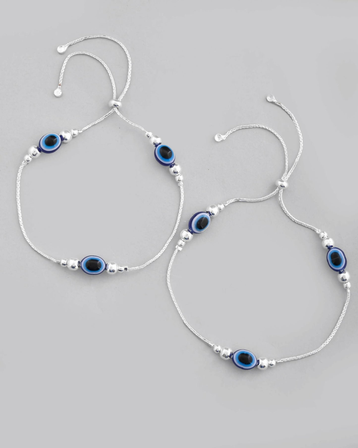 VOJ Set of 2 Silver Plated Evil Eye Anklet
