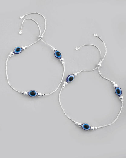 VOJ Set of 2 Silver Plated Evil Eye Anklet
