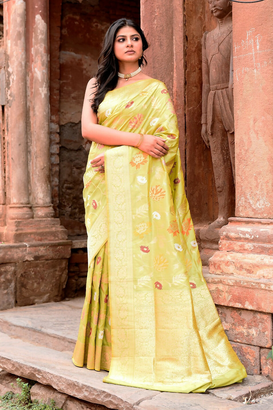 Joban Fashion Light Green Banarasi Katan Pure Handloom Banarasi Silk Saree