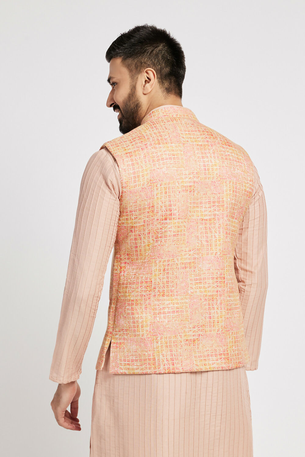 Ethnic India Pink Bundi Men's Jacket Abstract Blended