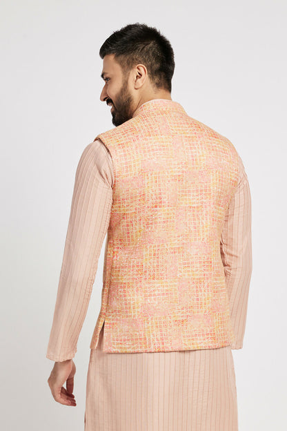 Ethnic India Pink Bundi Men's Jacket Abstract Blended