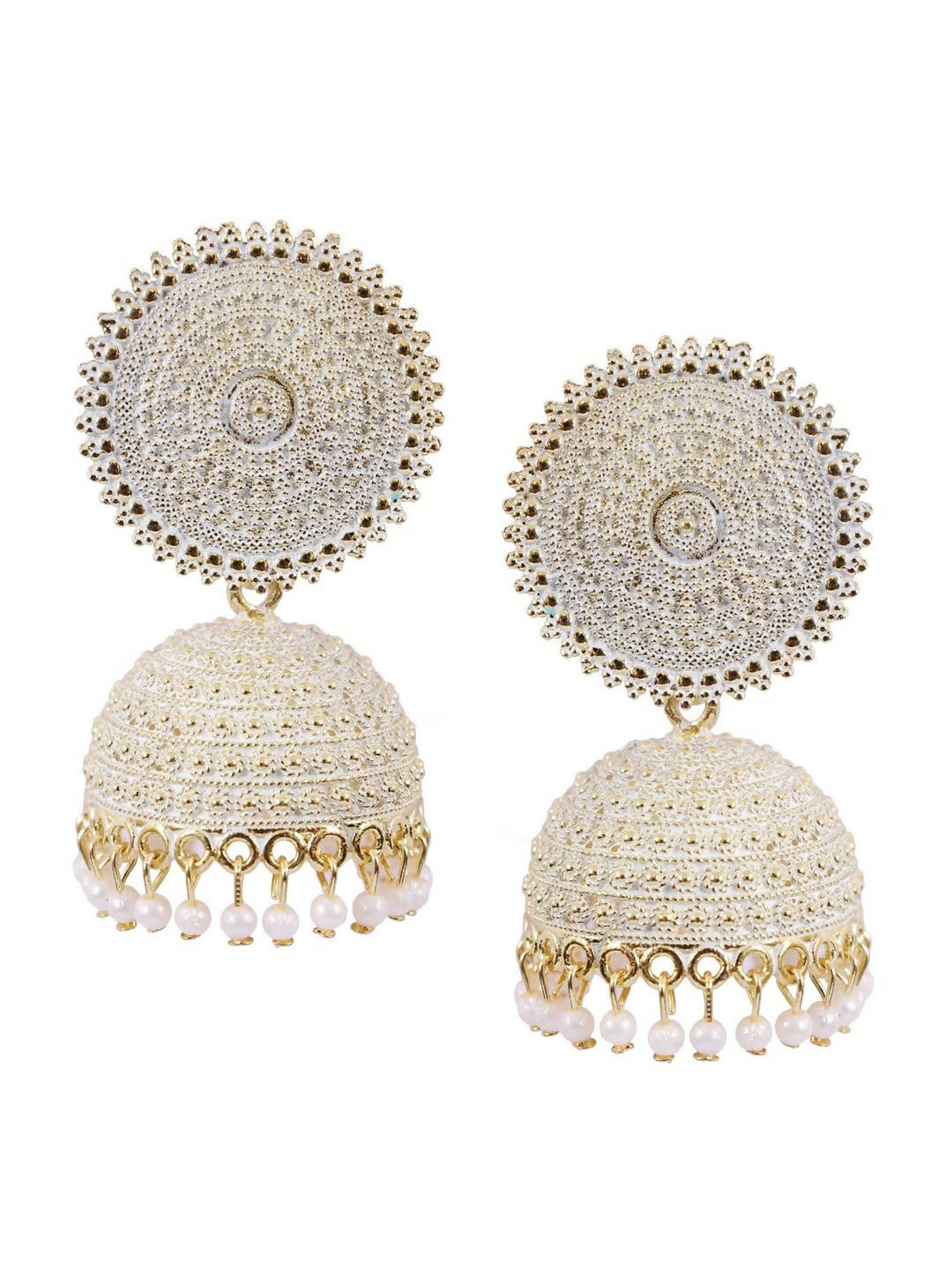 Mominos Fashion Joharkamal Gold-Polished Meenakari Jhumkas For Women & Girls (White)