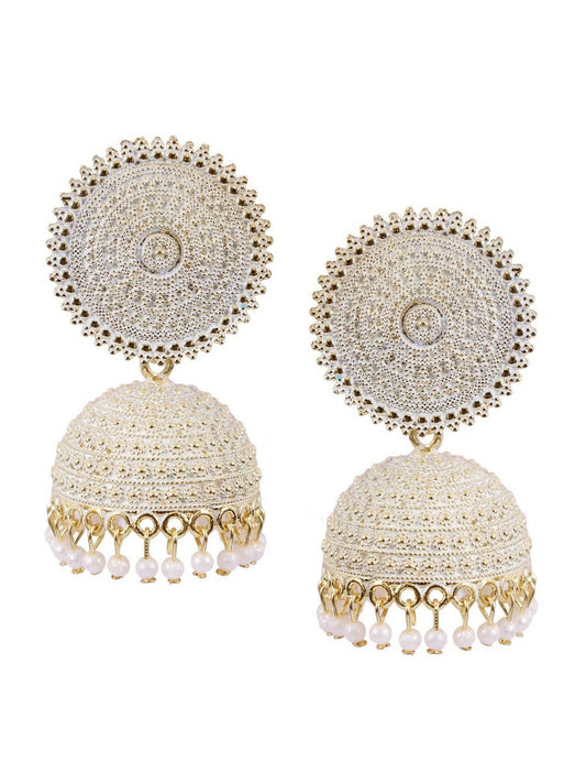 Mominos Fashion Joharkamal Gold-Polished Meenakari Jhumkas For Women & Girls (White)