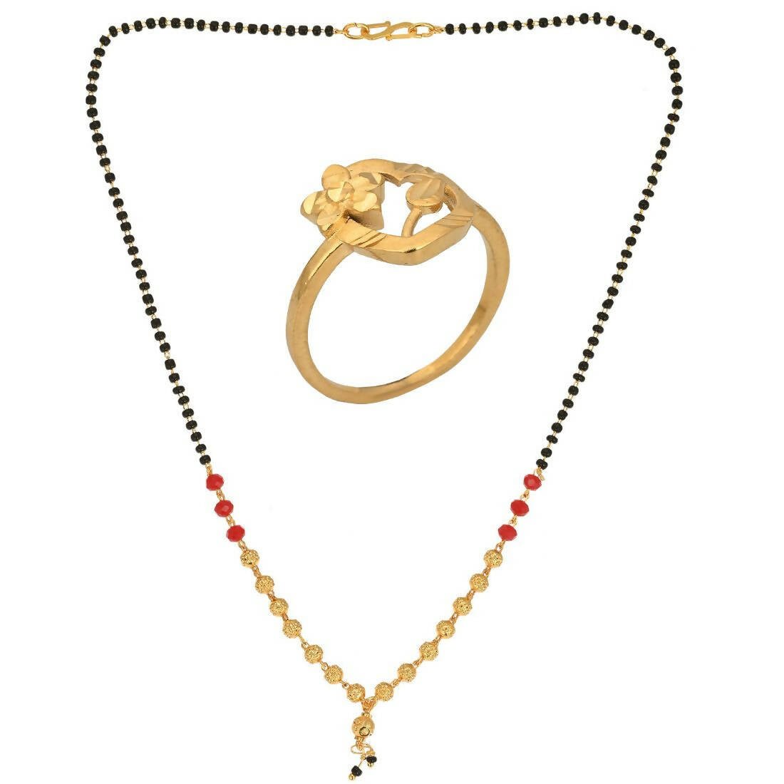 AanyaCentric Gold-Polished Mangalsutra & Ring Set