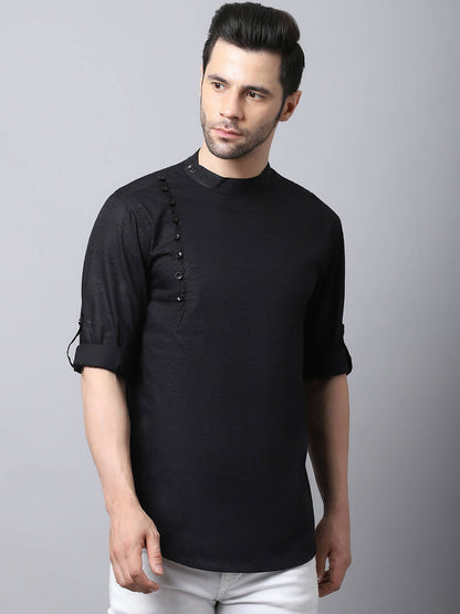Even Apparels Black Pure Cotton Men's Kurta With Side Placket