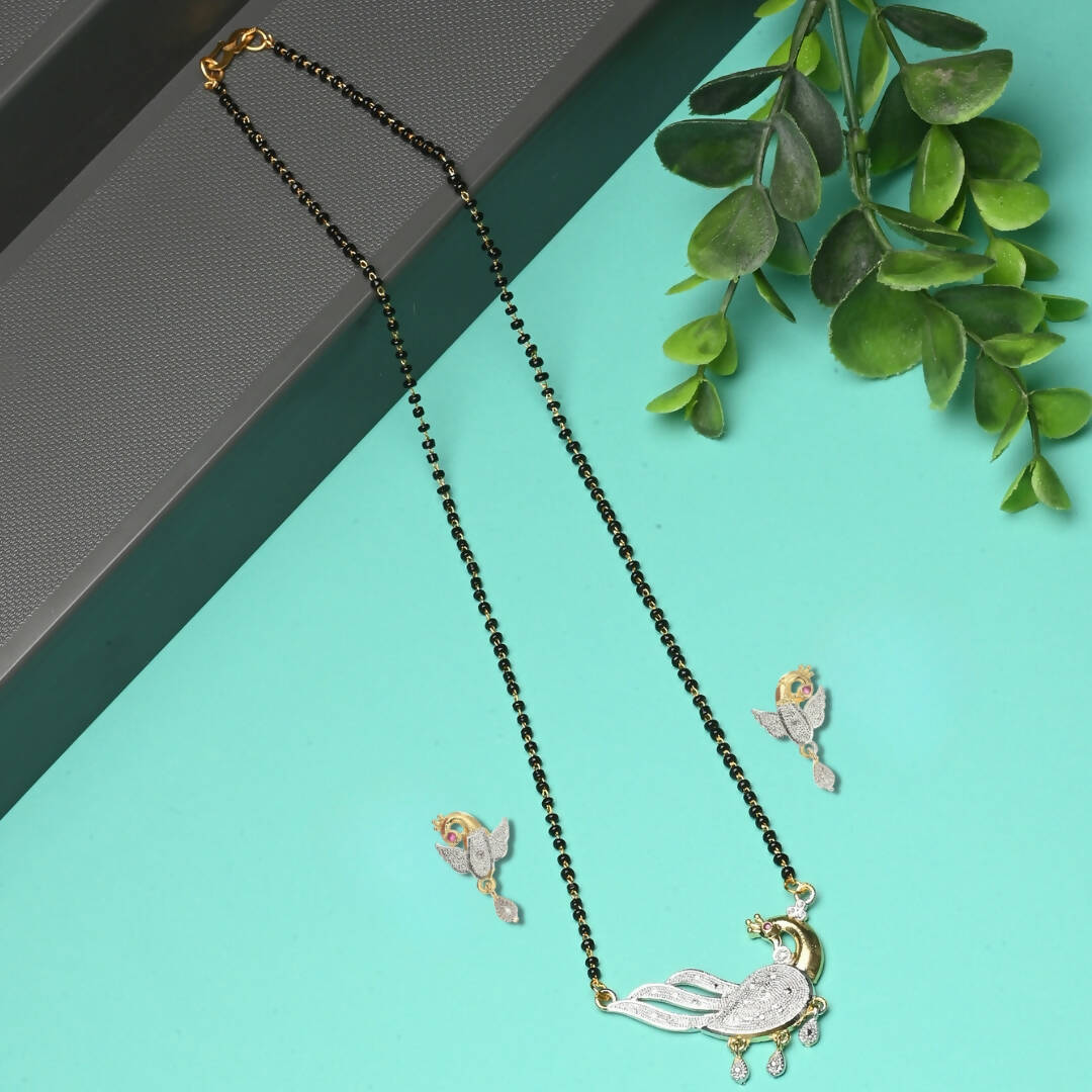 AanyaCentric Gold-Polished Mangalsutra Pendant Earring Set & Silver Plated Anklet