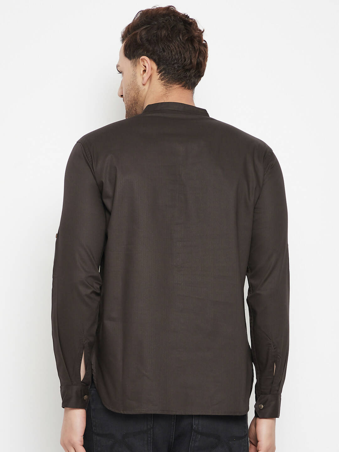 Even Apparels Brown Pure Cotton short Men's Kurta With Band Collar