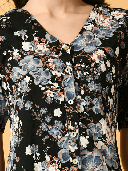 Myshka Women's Black Printed Party Top