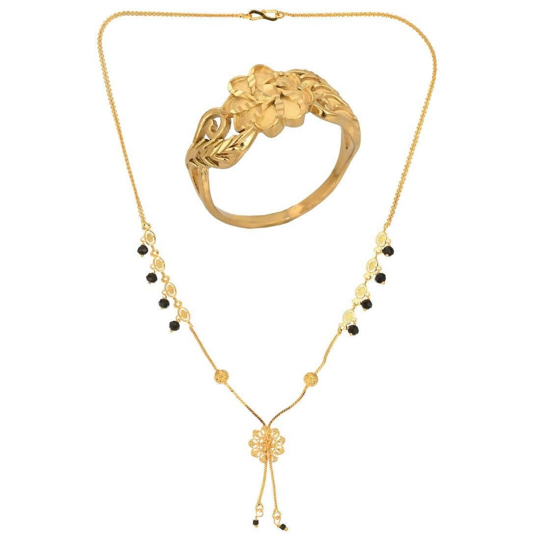 AanyaCentric Gold-Polished Mangalsutra & Ring Set