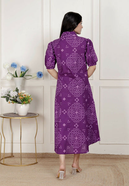 Miravan Womens Purple Bandhani Printed A-Line Maxi Dress