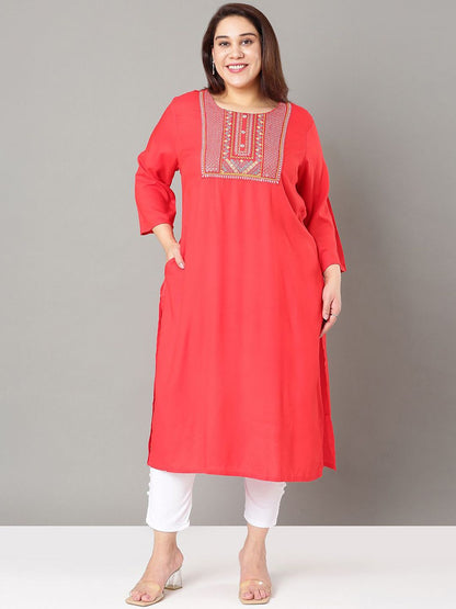 Sztori Floral Embroidered Yoke Design Sequined Straight Kurta