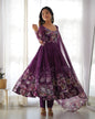 Lorenvalley Fashion Women Pure Soft Organza Silk Floral Print Fully Flair Anarkali With Pent Dupatta Set - Wine