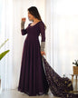 Lorenvalley Fashion Women Georgette Anarkali Gown Duppta Full Set With Pent Ready To Wear - Wine