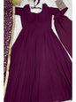 Lorenvalley Fashion Women Georgette Anarkali Gown Duppta Full Set With Pent Ready To Wear - Wine
