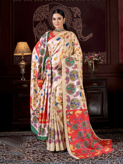 Aayaa Designer Winter Collection Printed Saree With Shawl - Multi Color