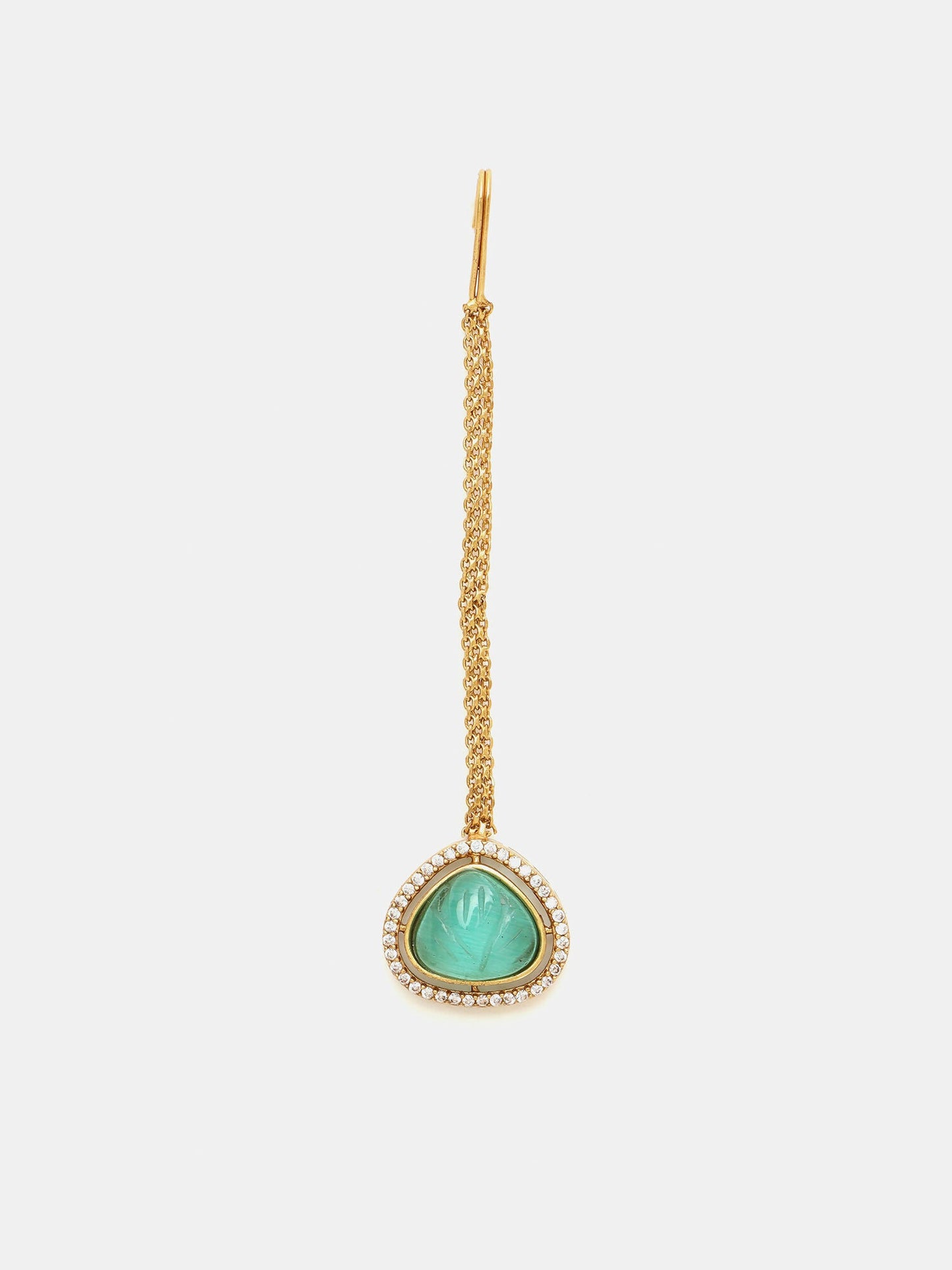 Ruby Raang Gold Polished Green Stone Kundan Maang Tikka