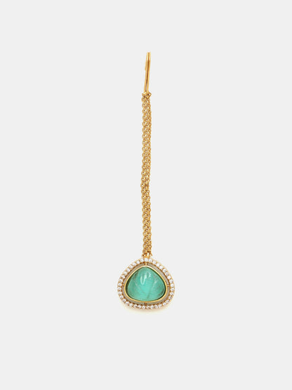 Ruby Raang Gold Polished Green Stone Kundan Maang Tikka