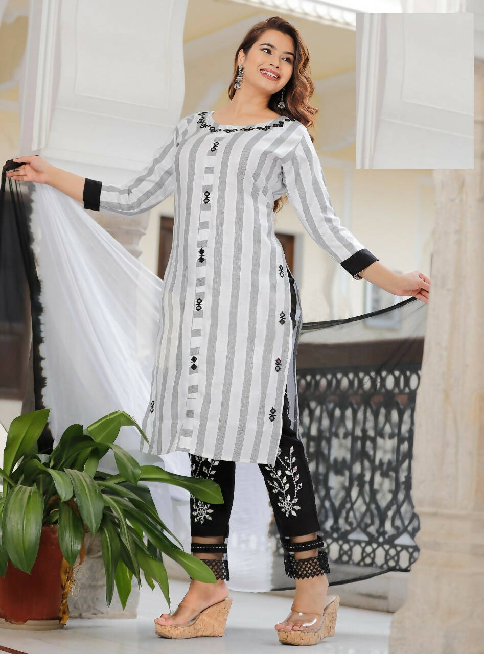 Vamika Women Embroidery Rayon White Party Wear/Casual Wear Kurta Set/Suit