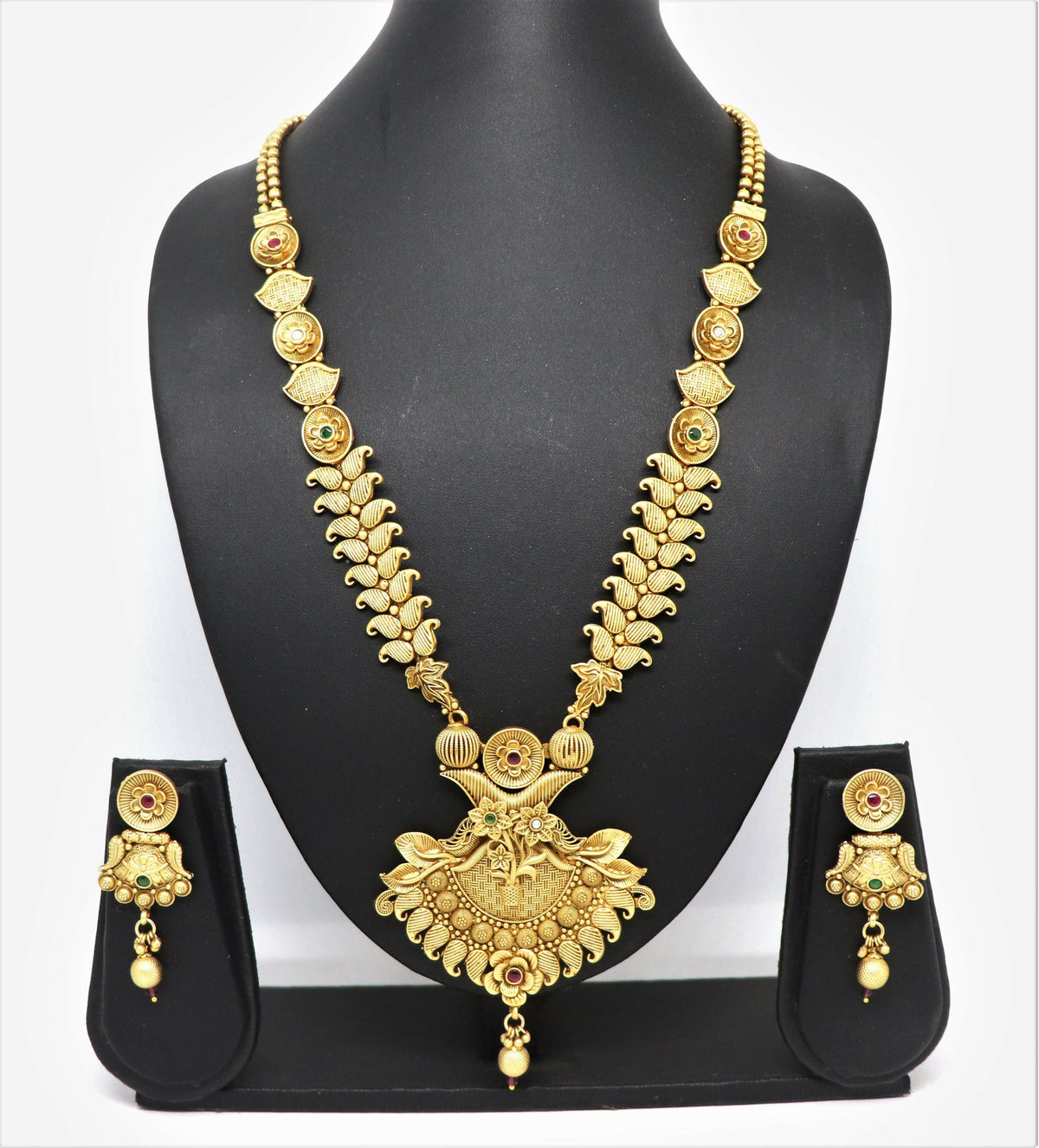 Joban Fashion Mango Design Gold Pure Brass With Rajwadi Polish Necklace Set