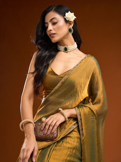 kasee Solid Beads and Stones Saree
