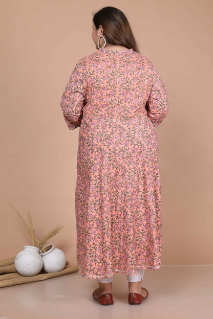 Miravan Women's Plus Size Surpassing Orange Partywear Floral Printed Anarkali Kurta Dupatta 