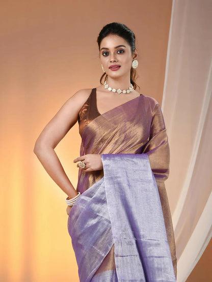 Exclusive Collection Beautiful Copper Tissue Silk Hand Weaving Handloom Saree With Running Blouse Piece