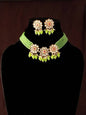 Mominos Fashion Johar Kamal Women's Pista Beads Pearls Gold-Polished Jewellery Set