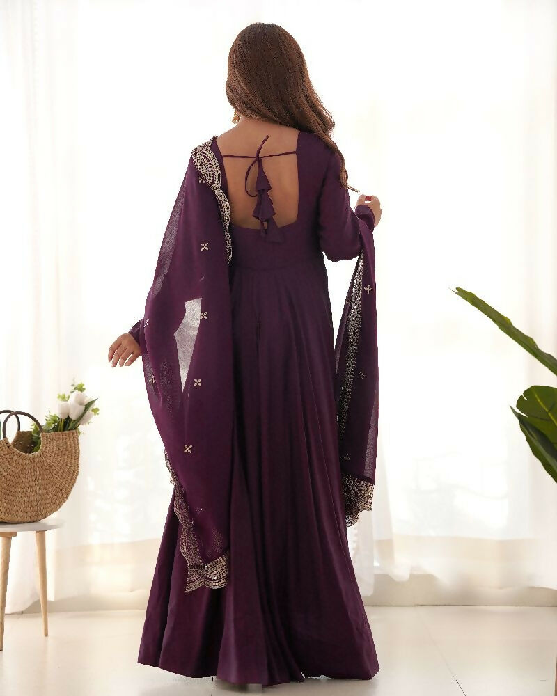 Joban Fashion Wine Kurta Set Chanderi Sequence Embroidery Work
