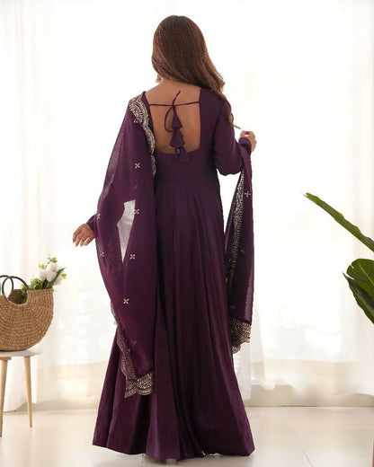Joban Fashion Wine Kurta Set Chanderi Sequence Embroidery Work