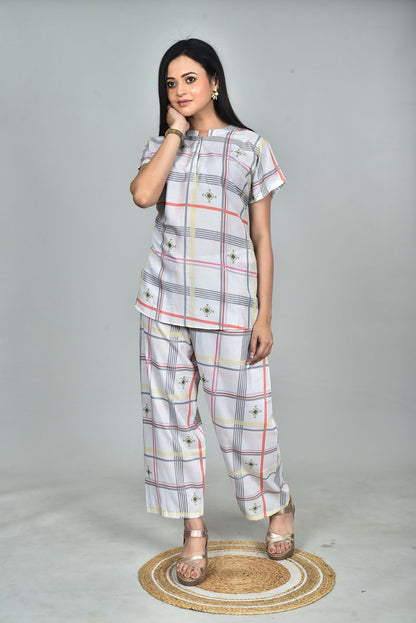 Morchari Digital Print Semi Muslin Co-Ord Set Top & Trouser-Multicolor