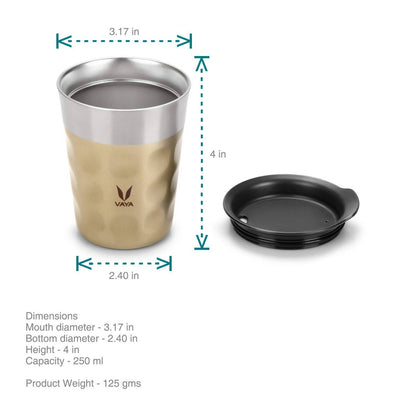Vaya Popcup Insulated Coffee Mug Tumbler With Lid - 250 ml (Gold)