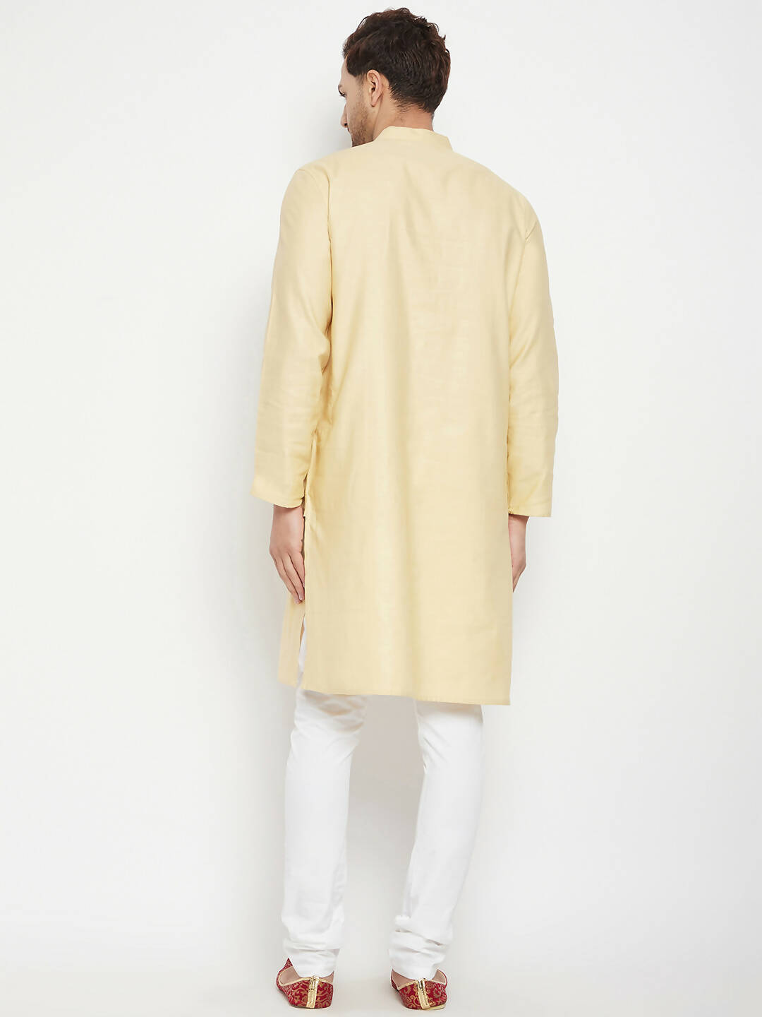 Even Apparels Beige Pure Cotton Long Men's Kurta With Band Collar